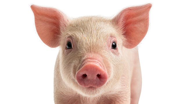 Cute pink piglet face with large ears and snout