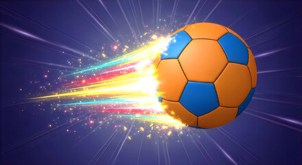 Naklejka premium A soccer ball exploding with vibrant cosmic energy in space