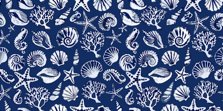 nautical shell pattern on blue background seashell
