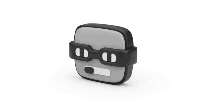 Abstract grey cube character head with sunglasses and microphone
