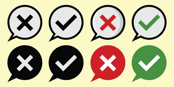 collection of cross and tick marks with speech bubble icons