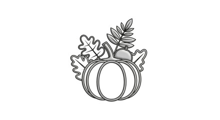 Pumpkin with autumn leaves and acorn line art icon © toni