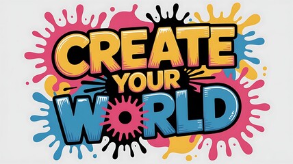 Fototapeta premium Colorful create your world typography with paint splatters on white background