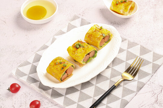 Harbin Cold Noodles Rolled with Ham and Green Onions - Northeast Chinese Gourmet Cuisine