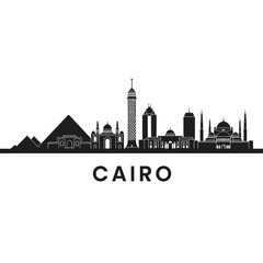 Obraz premium Cairo, Egypt City Skyline Silhouette, Monochrome, Isolated, Architecture