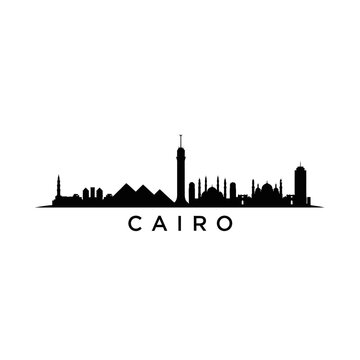 Cairo Egypt City Skyline Silhouette Black on White