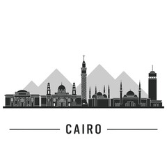 Obraz premium Cairo Silhouette Skyline: Egyptian Cityscape Icon on White