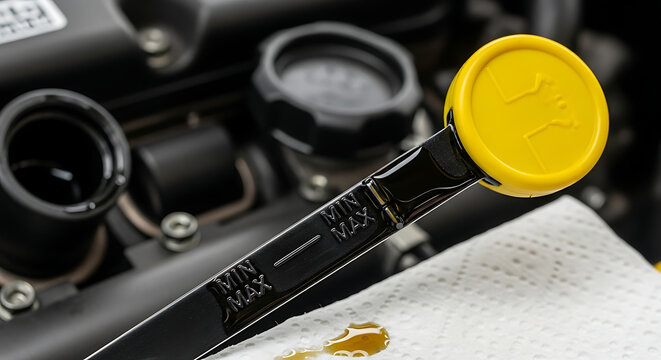 Close up of engine oil dipstick.