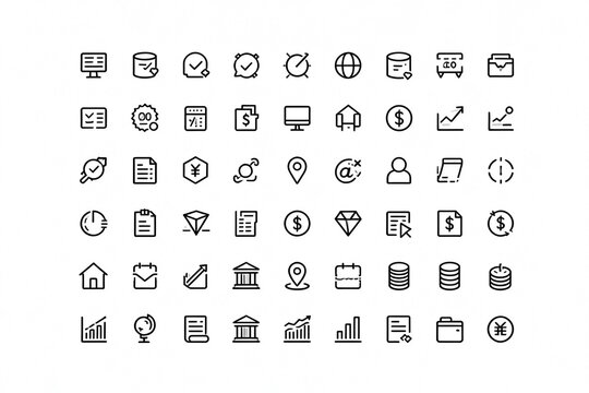 Business and Finance Icon Set on White Background