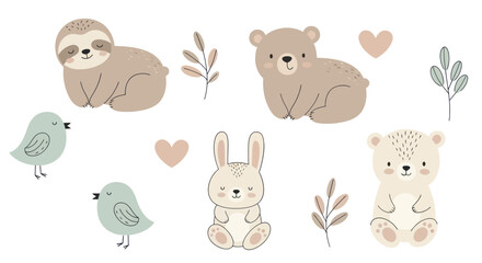 Obraz premium Cute Cartoon Animals and Plants for Baby Nursery Decor.