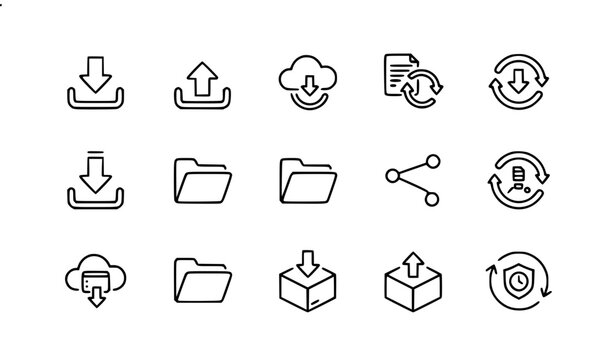 Download and Upload Icon Set Vector Data Transfer and Cloud Sharing Symbols