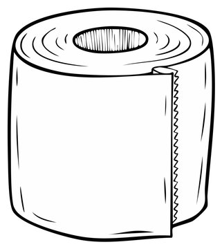 Simple illustration of a toilet paper roll with a single sheet unrolled showing perforation lines