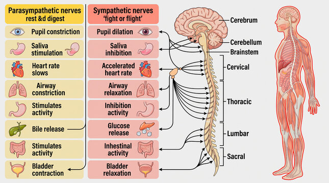 Human autonomic nervous system sympathetic and parasympathetic function chart