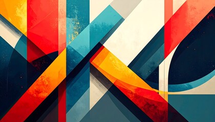 Obraz premium Retro Geometric Abstract Pattern with Overlapping Colorful Polygons