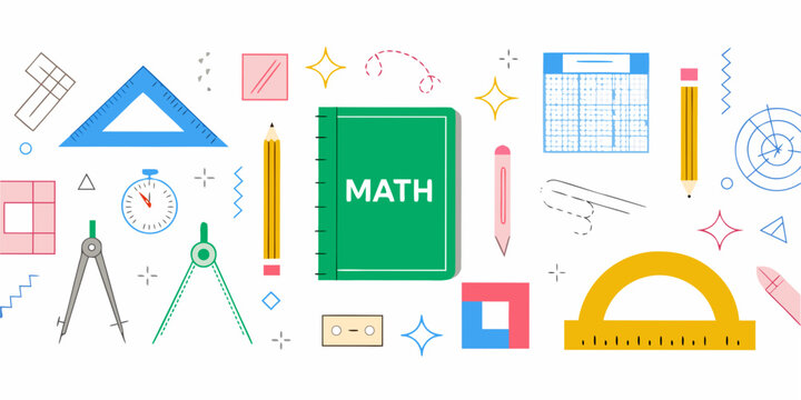 math book with colorful school tools vector