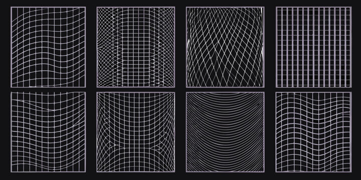 grid patterns on black background lines waves