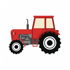 Obraz premium A flat vector illustration of a red farm tractor shown from a side profile perspective on a white background 