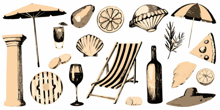 summer mediterranean leisure collage vector beach umbrella