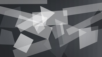 Obraz premium White geometric blocks and ribbons drift over a dark gray background, creating a calm futuristic abstract texture ideal for headers and copy.