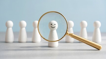 A single happy person stands out from the crowd under a magnifying glass © MdNazrulIslam