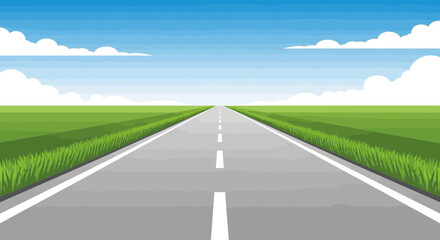 Endless asphalt road stretching to the horizon under a blue sky with clouds © Ilma