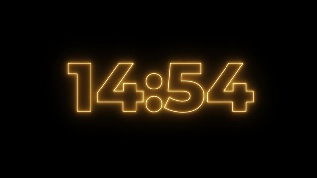 Glowing neon modern countdown 15 minute to 14 minute timer animation.15 minute to 14 minute countdown animation.