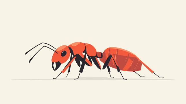 Cartoon ant with bright red body and black legs, antennae, and mandibles,