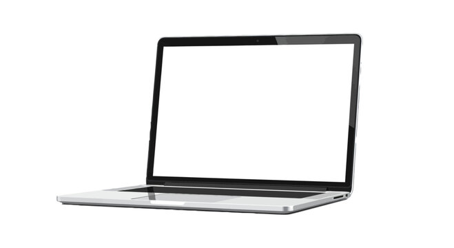 Silver laptop computer with blank screen isolated on transparent background, Vector