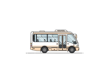 Fototapeta premium Illustration of a beige and white mini bus on a white background, side view.