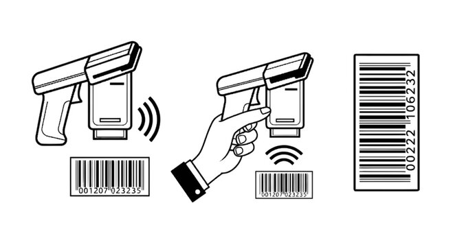 Barcode scanner and barcode scanning isolated on transparent background, Vector