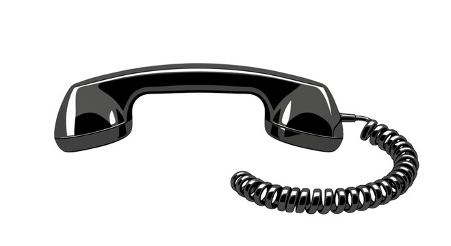 Black telephone receiver with cord isolated on transparent background, Vector