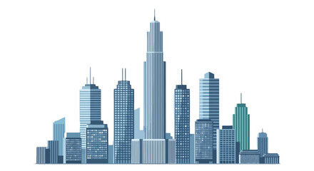 Fototapeta premium Blue city skyline with skyscrapers isolated on transparent background, Vector