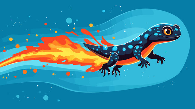 Defects No defects found. A vibrant blue salamander soars beside orange flames