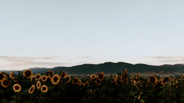 Sunflowers swaying in a field during golden hour, nature scene. gardening catalogs, home-decor guides, designed for home decor and floral branding and gardening and botanical catalogs.adulteration.