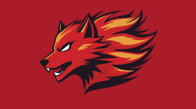 Stylized red fox head with orange and black flames on a deep crimson backdrop!!!