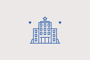 Fototapeta premium Hotel building line icon for international tourism rentals. Elegant vector illustration for vacation booking sites.
