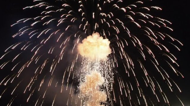 Spectacular Fireworks Display in the Night Sky Bursting into a Dazzling Shower of Light