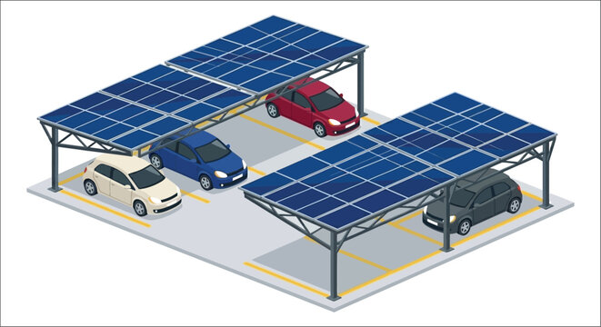 solar panel carport vector illustration cars vehicles energy renewable electricity