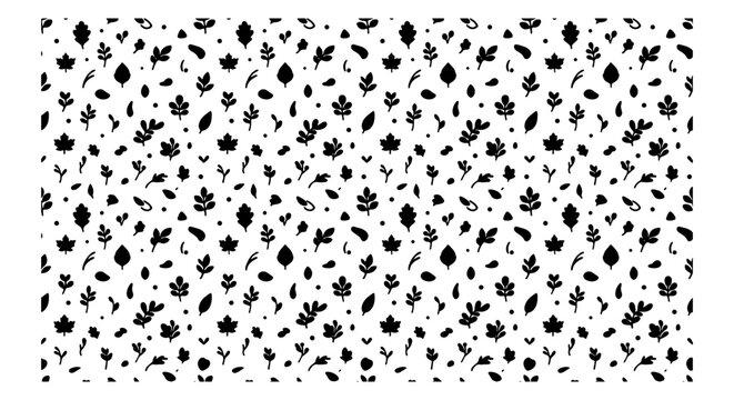Seamless Black and White Leaf Pattern Vector, Organic Botanical Illustration, Minimalist Foliage Design, Autumn Seasonal Motif