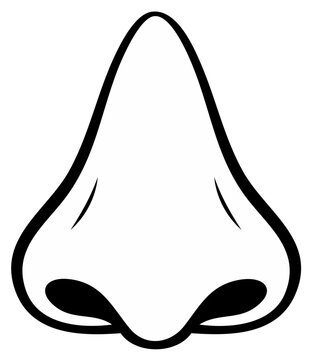 Close-up graphic illustration of a human nose with nostrils highlighted in black