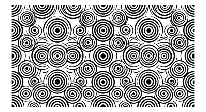 Abstract Concentric Circles Vector Pattern, Retro Op Art Background, Black and White Geometric Design, Seamless Radial Motif