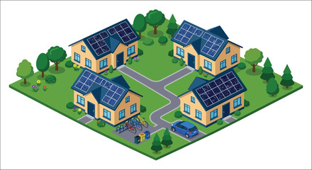 Fototapeta premium houses with solar panels vector illustration residential energy eco green
