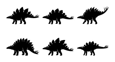 Stegosaurus Dinosaur Silhouettes, Prehistoric Reptile Vector Icons, Ancient Creature Graphics, Jurassic Era Wildlife Illustrations © Shawkat