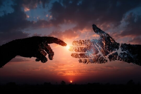 Silhouette of helping hand extended in hope and grace, symbolizing Goda??s salvation and global peace theme