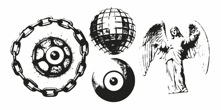 symbolic collage black white chain eye angel