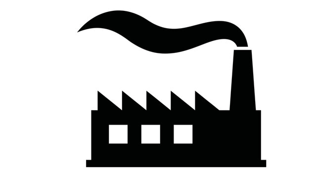 Industrial factory silhouette with smokestack emitting smoke, representing manufacturing and production