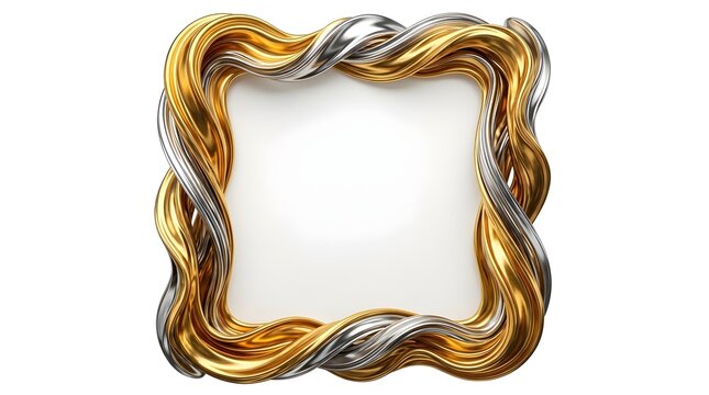 Abstract golden and silver metallic frame with a clean white copy space inside, perfect for event invitations, decorative borders, or luxury branding