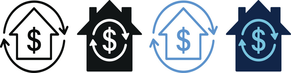 Obraz premium Home refinance icon set. Mortgage renewal and investment symbol. Real estate finance icons, vector illustration. new