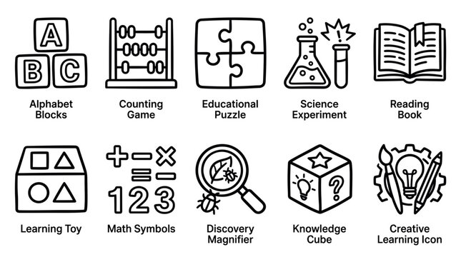 Educational Games and Science Learning Minimal Line Icon Collection
