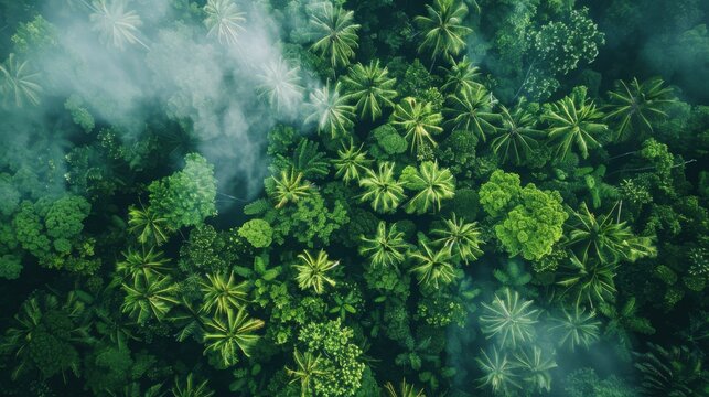 Drone shot of lush jungle canopy with tropical palms Canon EOS R5 24mm f4